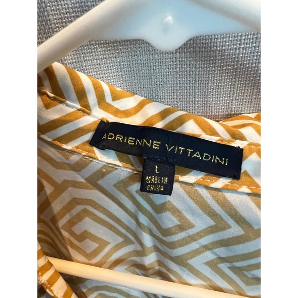 Adrienne Vittadini Gold Geometric Print Blouse Short Sleeve Size Large - Picture 4 of 6